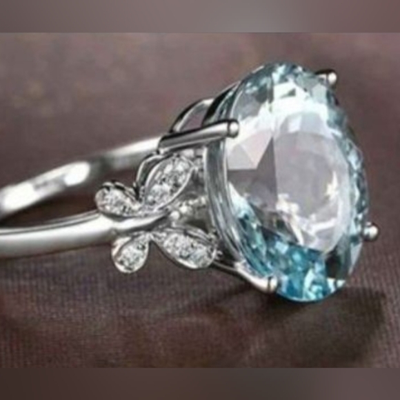925 Silver Plated Topaz Butterfly Butterflies Cluster Ring Size 6 - Picture 2 of 5